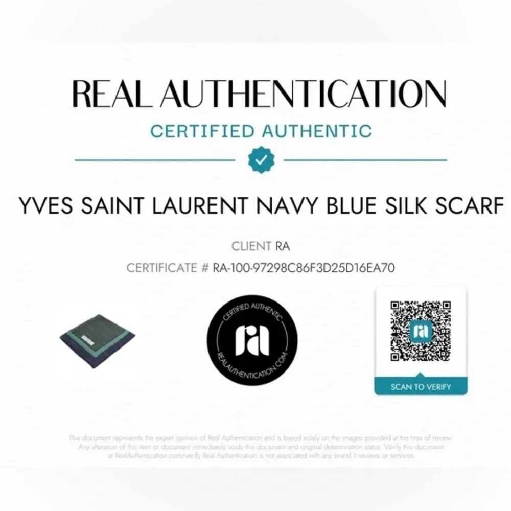 Yves Saint Laurent Vintage Navy Blue Silk Scarf w COA - Picture 3 of 16